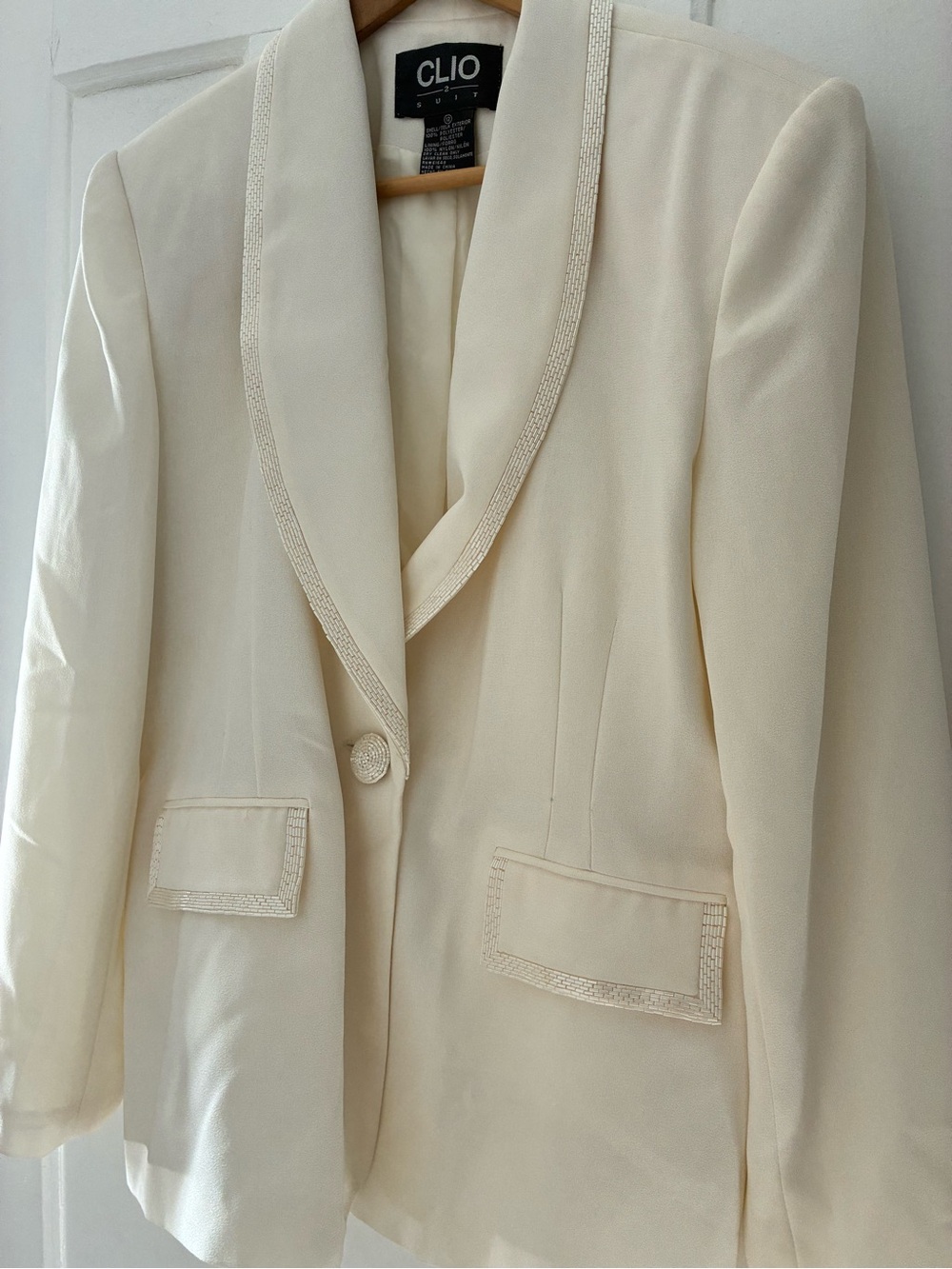 Clio Cream Women's Blazer with Beaded Trim